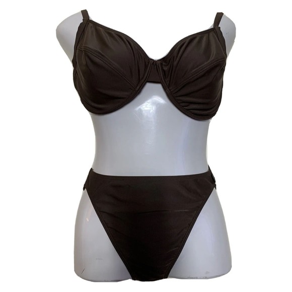 Seafolly Australia Bikini 2 PC Womens S Brown Underwire D Cup, 1” High Cut Brief - Picture 1 of 16
